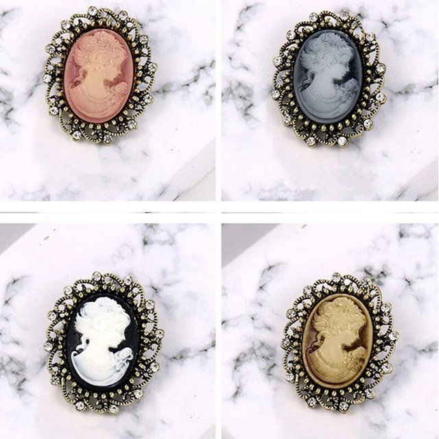 Vintage Gothic Style Head Statue Cameo Brooch Rhinestone Brooch for Wo PHC pn