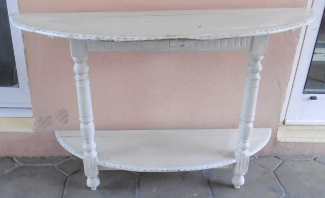 CONSOLE DEMI-LUNE FIN Xixeme Bois Patine Couleur Creme Double Niveaux ...
