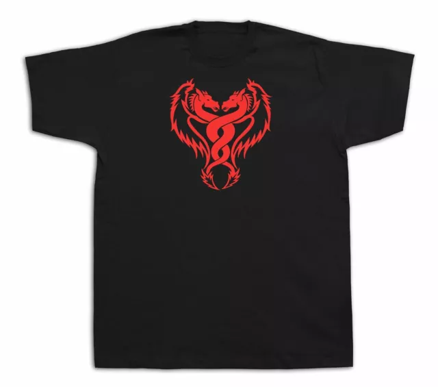 Red tattoo dragon scary monster funny cartoon sketch T shirt gift tee