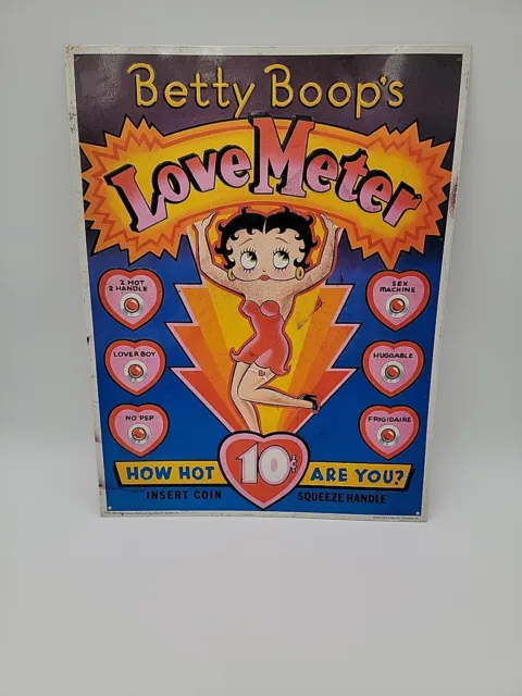 1991 Betty Boop Metal Sign Love Meter How Hot Are You 10 Cents Squeeze Handle