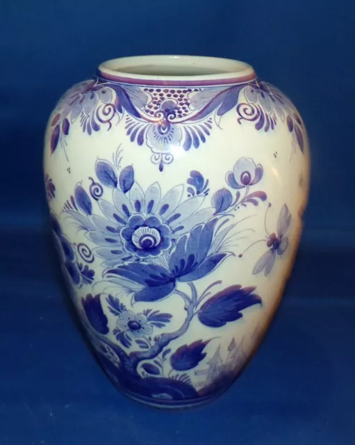 Delft Holland Vintage Hand Painted Blue and White Floral Vase- 8 1/2