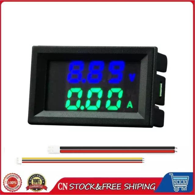 DC0-100V Amp Volt Gauge Dual LED Digital Voltage Current Meter (Blue Green 100A)