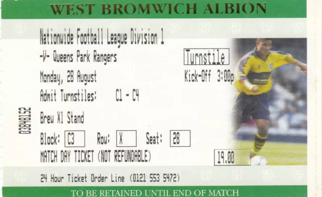 Ticket - West Bromwich Albion v Queens Park Rangers 28.08.00