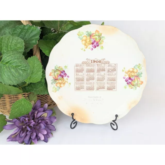 Antique 1908 Fruit Harvest Calendar Decorative Plate | Porcelain Scalloped Edge