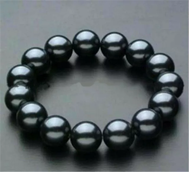 8/10/12mm South Sea Shell Pearl Round Gems Beads Stretchy Bangle Bracelet 7.5''