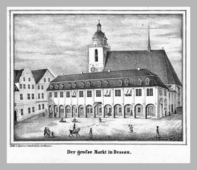 Dessau Marktplatz seltene Lithographie um 1830 schönes ORIGINAL