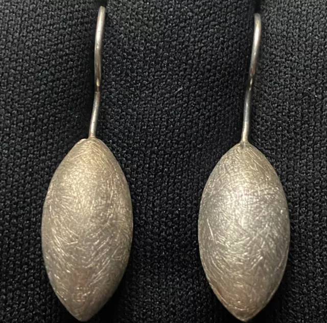 Estate Sterling Silver Texture Design Drop Point Dangle Earrings 1 3/8" X 3/8"