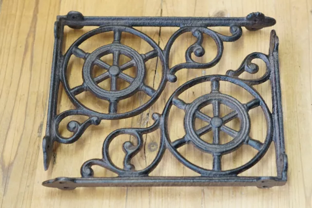2 Cast Iron Ship Wheel Nautical Braces Shelf Bracket RUSTIC Corbels Mantle Book