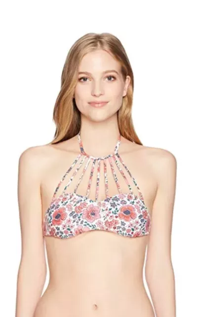 Billabong Women's Vaga Floral Strappy High Neck Bikini Top, Medium, NWT