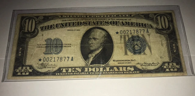 1934A Silver Certificate Blue Seal Ten Dollar Star Note 10