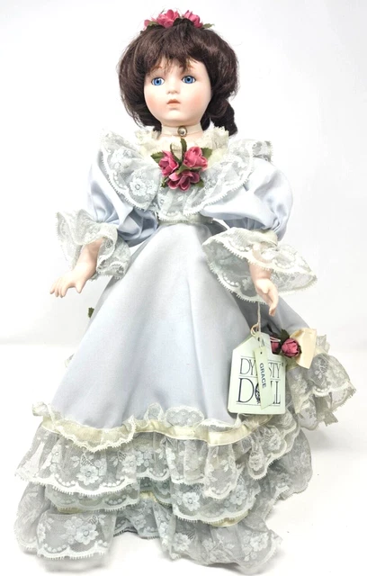 Vintage Dynasty Collection - Grace Porcelain Doll w/ Blue Dress & STAND 18"