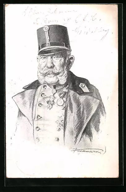 Künstler-AK Kaiser Franz Josef I. von Österreich in Uniform mit Orden 1915