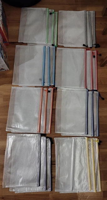 24pk A4 Plastic Mesh Document Wallets Files Zip Lock Bags School Office Pouch