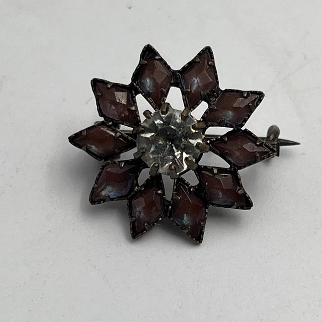Broche Ancienne Napoléon III En Saphiret Et Fleurs - Plaqué Or, Diamètre 25mm, Occasion