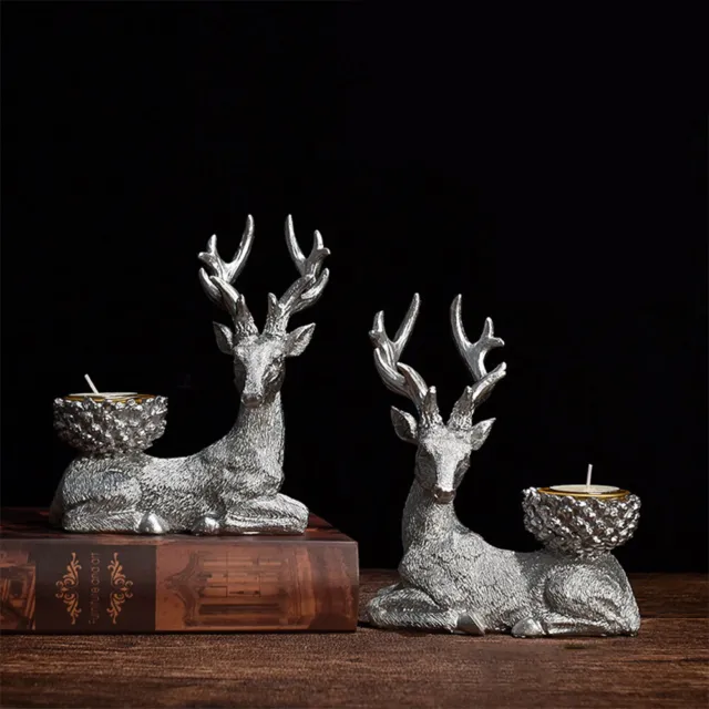 LF# 2 Pcs Rustic Christmas Stag Candle Holder Candle Holder Home Xmas Decor (Sli