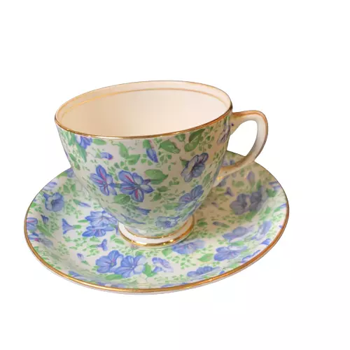 Old Royal Bone China Tea Cup & Saucer England Blue Floral Morning Glory Chintz