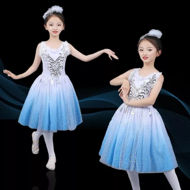 Ragazze Paillettes Balletto Costume da Ballo Tutu senza Maniche Vestito Danza