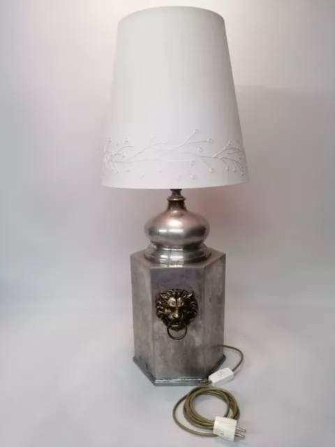 Tischlampe Luxus Peraza Segovia Handarbeit Zinn Hexagon Löwenkopf Exclusiv Traum