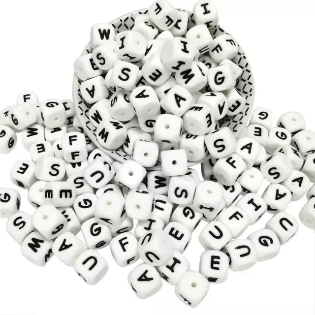 100Pcs Silicone Letter Beads 12mm Square White Bead Baby Soother Jewelry Charms