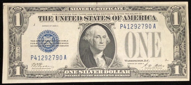 1928-A $1 One Dollar Silver Certificate “Funny Back” First Year - AU Condition
