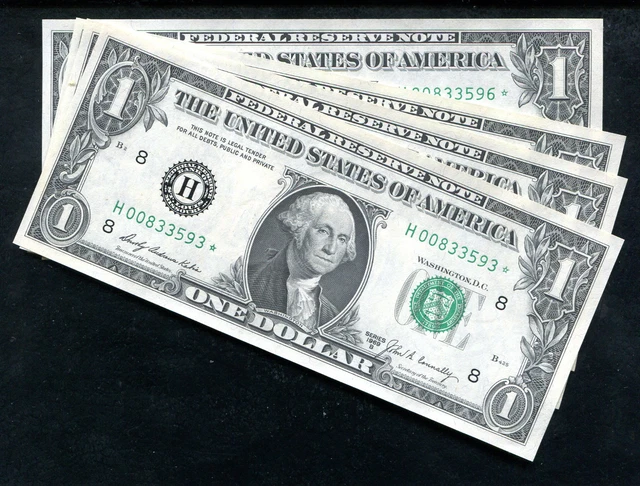 (4) Consecutive Fr 1905-H* 1969-B $1 *Star* Frn Federal Reserve Notes Gem Unc
