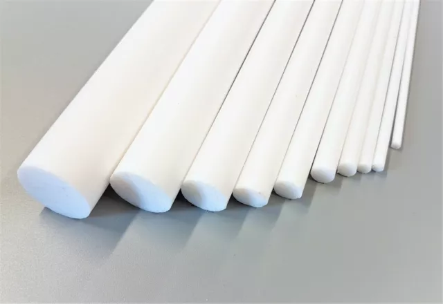 PTFE White Round Bar Rod 4 5 6 8 10 12 16 20 & 30mm Diameter Various Lengths