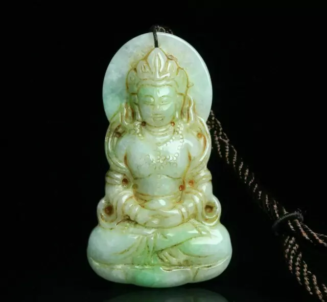 8CM Natural Jadeite Emerald Green Jade  Kwan-yin Quan Yin Guanyin  Amulet