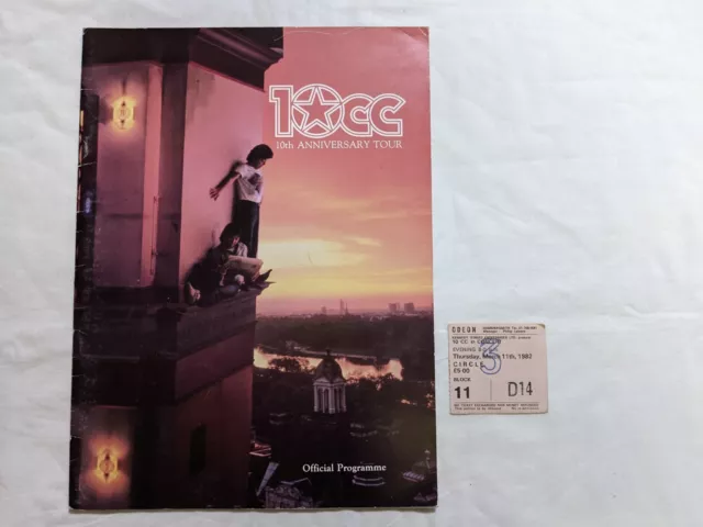 10cc 10th Anniversary Tour 1982 Concert Program Ticket Stub