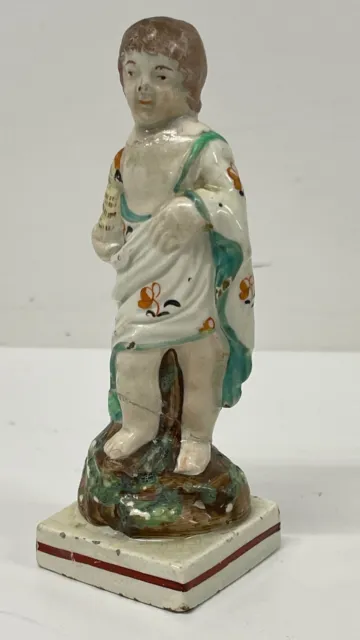 Antico Staffordshire Ceramiche Figura Ragazza Con Pollo Pearlware c1820