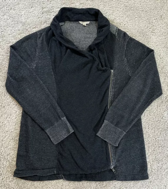 Eileen Fisher Cardigan Womens Large 100% Organic Cotton Full Zip Sweater Black