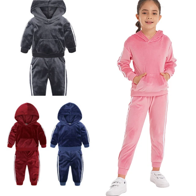 Felpa bambino velluto abiti a righe top con cappuccio laterale con pantaloni tuta