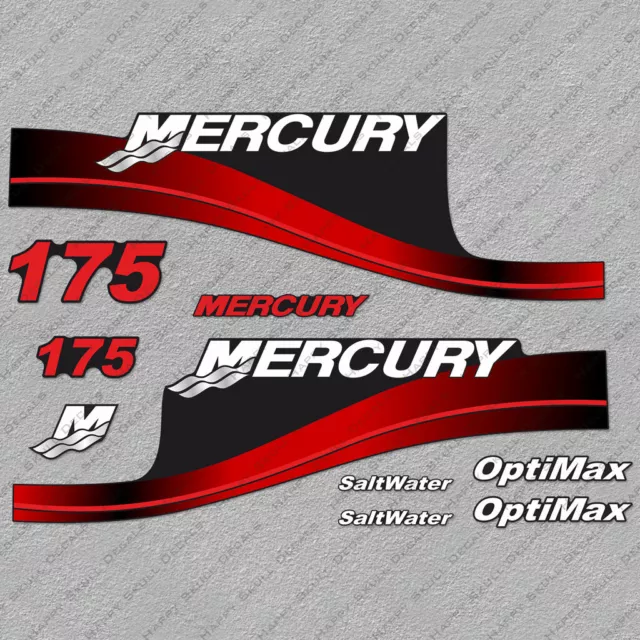 Mercury 175hp Optimax SaltWater outboard engine decals RED sticker set