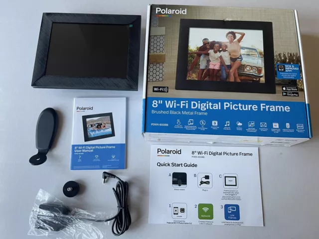 8" WiFi Digital Photo Picture Frame Metal Black - Polaroid New Open Box