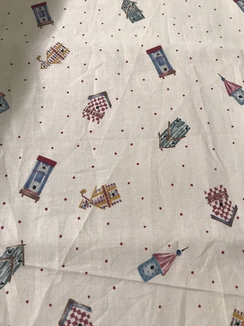 Daisy Kingdom Tan Cotton Fabric  With Birdhouses Vintage 1994 1/2 Yard