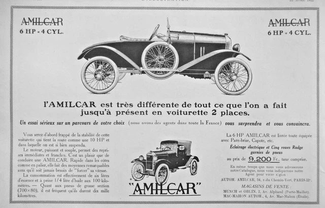 1922 Amilcar 6 Hp 4 Cyl Press Advertisement Is Very Different