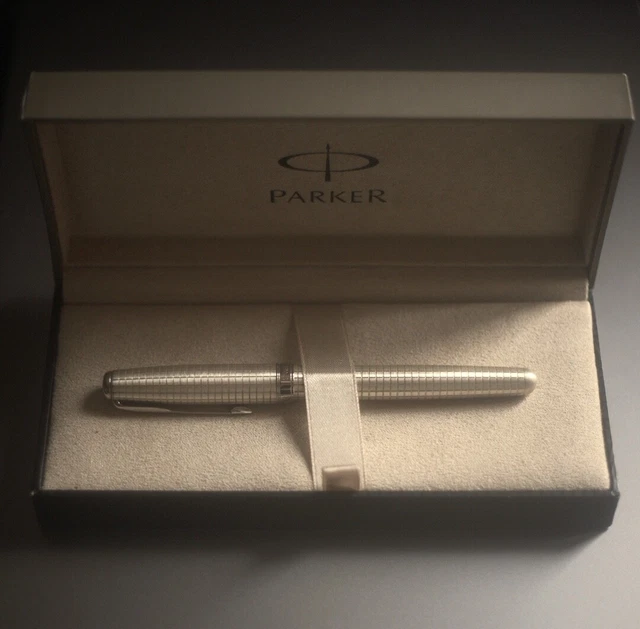 Stylo Plume Parker 75 En Argent Massif 925 Quadrillé – Plume Or 18K Extra Fine (occasion)