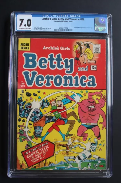 Archie's Girls BETTY & VERONICA #118 ORIGIN 1st Betty as SUPER-TEEN 1965 CGC 7.0