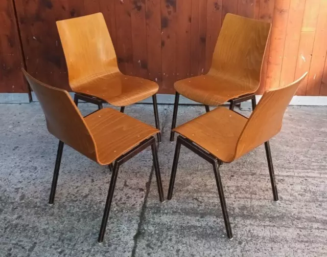 4x Stacking Dining Room Chair Wood Industry Chairs Vintage Walnut 60er