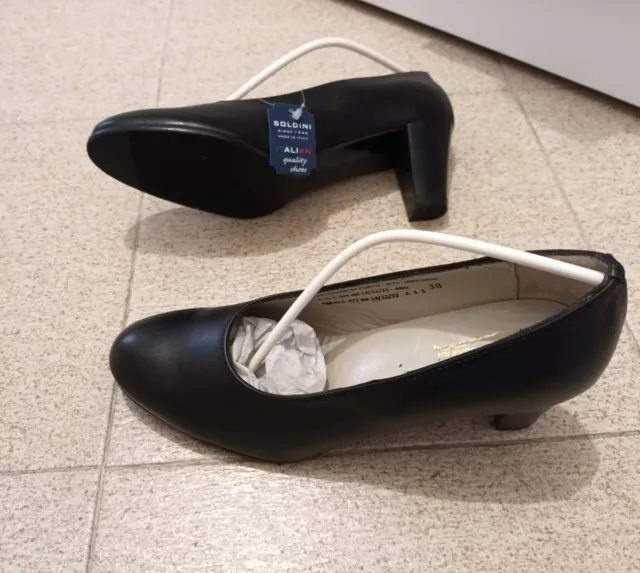 scarpe donna tacco basso VERO CUOIO MADE IN ITALIA BLU NAVY TAGLIA 38
