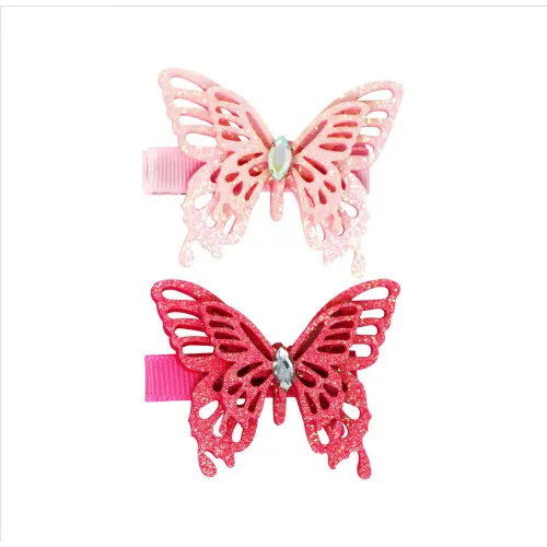 Pink Poppy Hairclip -Glitter Butterfly