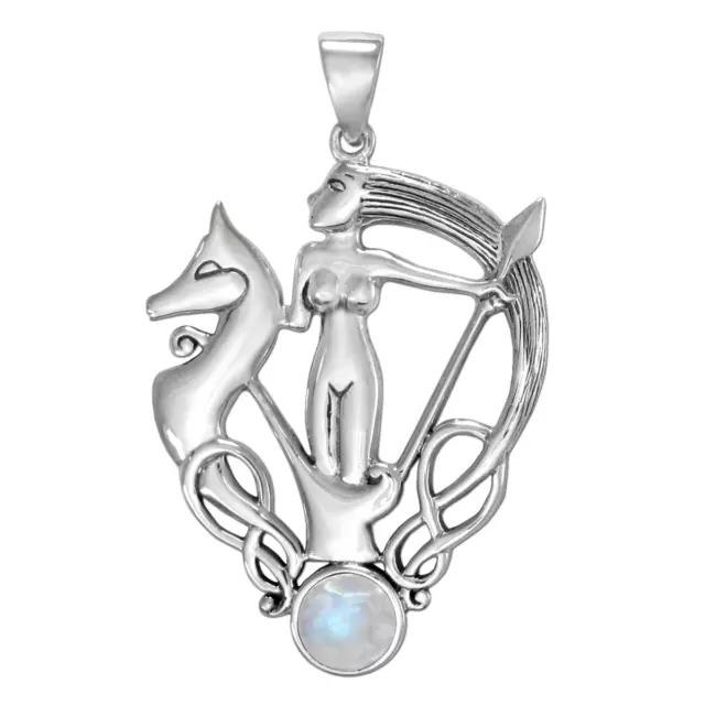 Sterling Silver Celtic Knot Moonstone Irish Morrigan Goddess Pendant Epona Horse
