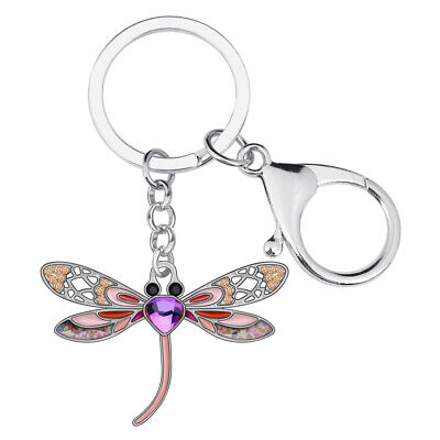 Enamel Alloy Crystal Dragonfly Keychains Purse Key Ring Insects Charms Jewelry