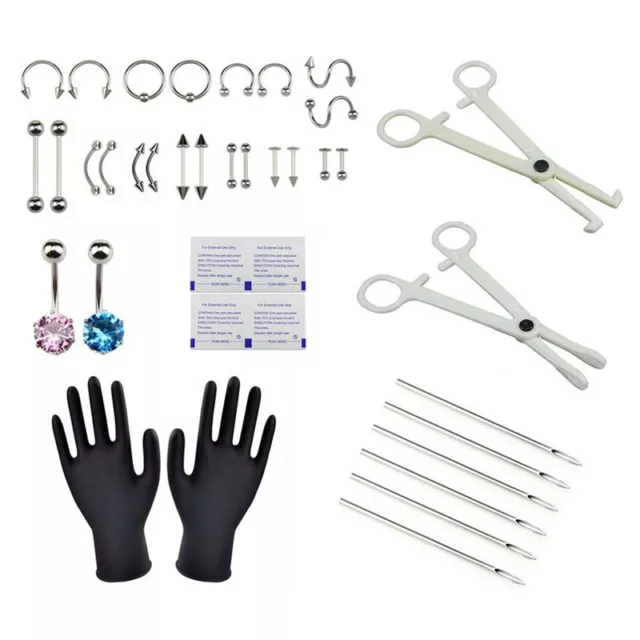 38PCS Professional Body Piercing Tool Kit Ear Nose Navel Nipple Needles Set _jr_