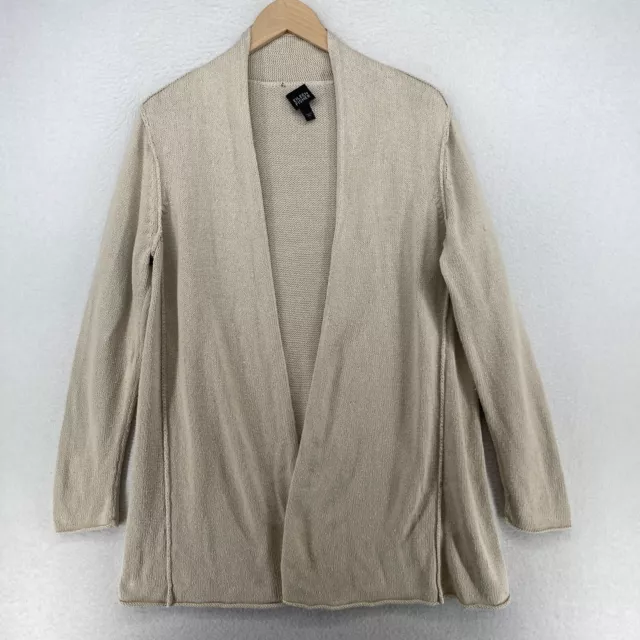 EILEEN FISHER Cardigan Sweater Large Silk Cotton Long Open Front Beige