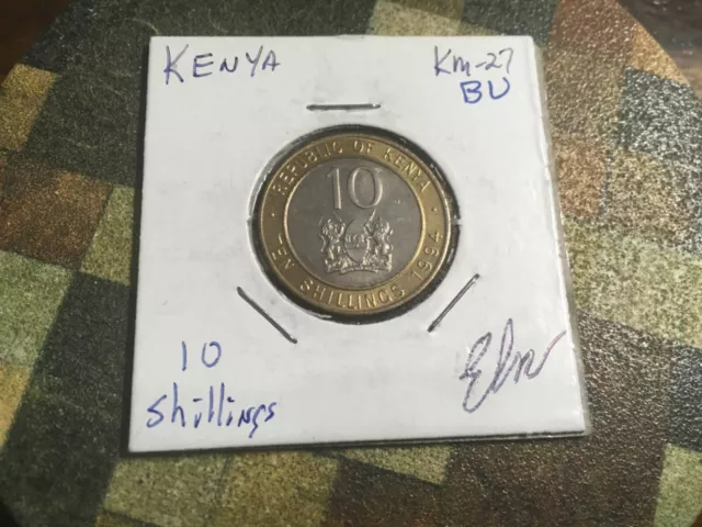 1994 Kenya 10 Shillings Brass Bi Metal World Coin KM27 (BU)  Lions  🦁 # 2230s