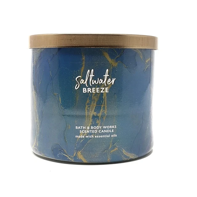 Bath Body Works SALTWATER BREEZE 3 Wick Candle 14.5 Oz Jar Rare Retired Used