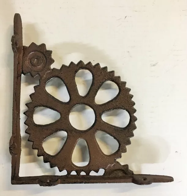2 pc GEAR STEAMPUNK BRACKET vintage industrial look rustic antique brown patina 5