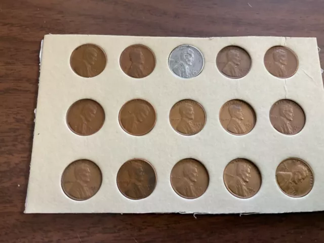 Set  "S"  Mint Lincoln Wheatback Cents(Pennies) 1941 - 1955 on Board