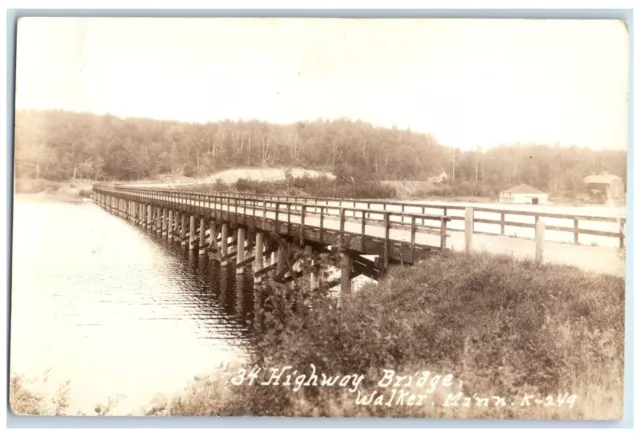 c1940's View Of Highway Bridge Walker Minnesota MN RPPC Photo Vintage Postcard