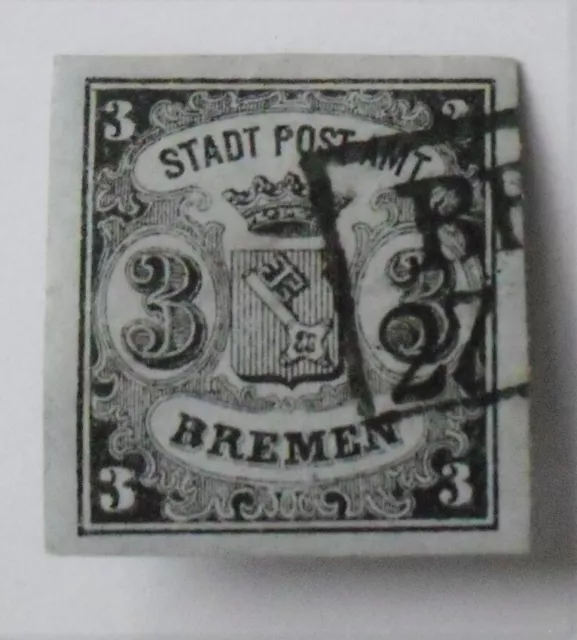 1855Mi:750,- MiNr 1 x Wappen 3 Ggr blaugrau senkr. gestr. Papier gest. gepr. BPP